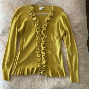 Yellow zippered sweater with ruffles size L fits like M